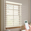 Tokblind Motorized Sheer Shade with Remote Control, Light Filtering Electric Roller Blind Compatible with Alexa via Hub, Rechargeable Smart Window Shade Custom Size (Light Filtering Beige)