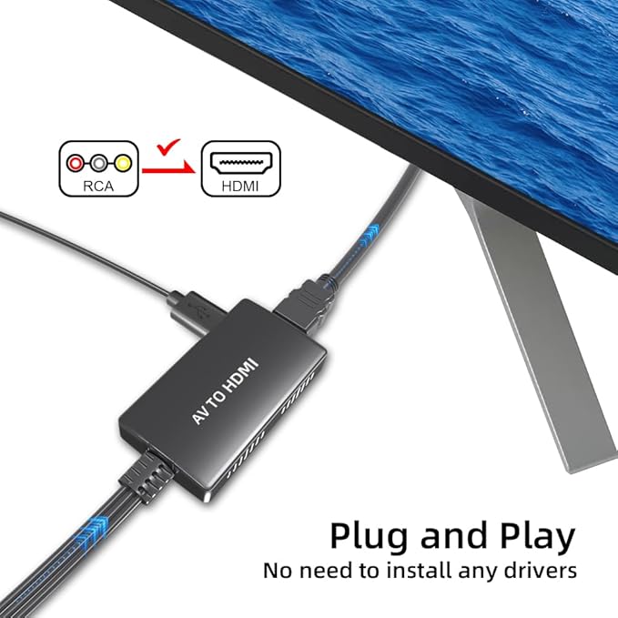 Kirzi Female RCA to HDMI Out Cable Converter Adapter with HDMI and RCA Cables, CVBS Composite AV to HDMI Converter