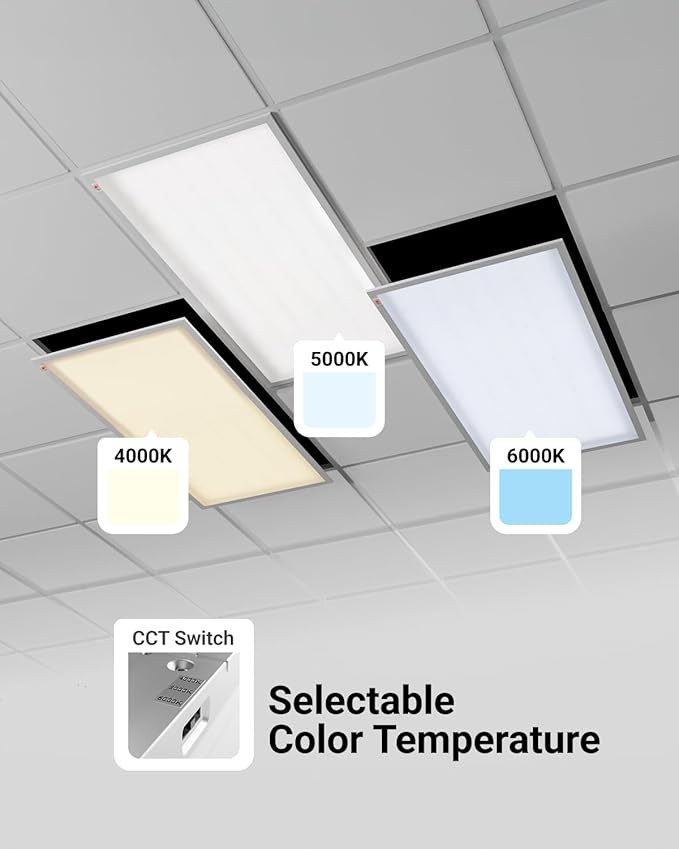 Sunco 12 Pack 2x4 LED Flat Panel Light Drop Ceiling Office Fixture with Emergency Battery Backup, 90 Minute Duration, 7760 LM, Selectable Features, 40/50/60W, 4000/5000/6000K, Dimmable (0-10V) ETL.