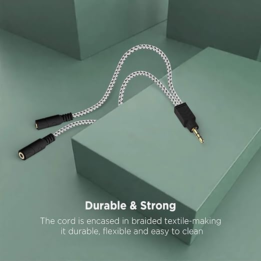 DUKABEL Headphone Stereo Splitter Cable, 3.5mm Dual Headphone Jack Splitter Connector for Headphones Earphones Speakers (Zebra White)