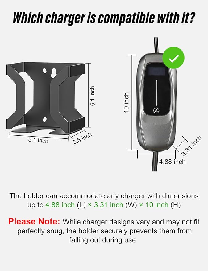BMZX EV Charger Holder J1772, Wall Mount Kit for Electric Car Charger, SAE J1772 Cable Organizer, Nozzle Holster Dock & J-Hook for Charging Station