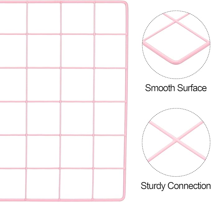 PATIKIL 24"x12" Wire Grid Panel, 2 Pack Board Photo Pictures Memo Display Grid Panels Hanging Organizer Wall Decorative Panel for Home Office Wedding, Pink