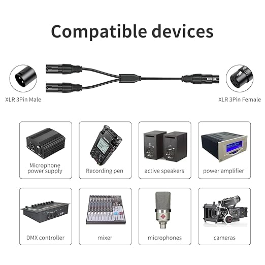 2 Pack XLR Y Splitter, 1.5FT XLR Female to Dual Male, Balanced Mic Audio Cables for Stereo Mic to L&R Audio