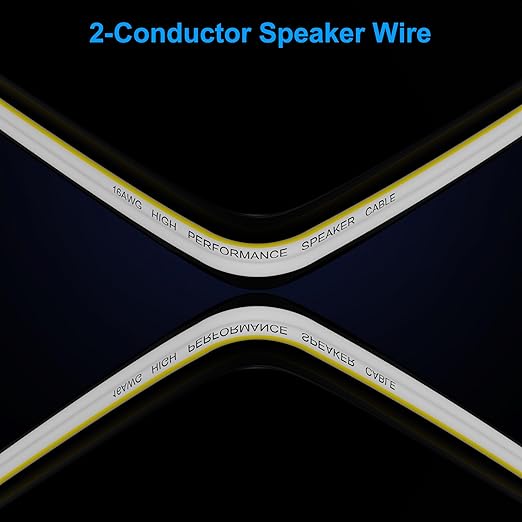 Mygatti 14AWG Speaker Wire 300 FT, 14/2 Gauge Audio Speaker Wire, for Car Speakers Stereo, Home Theater, Automotive Wire, White Jacket with Yellow Polarity Marker, CCA, 2 Conductors Electrical Wire