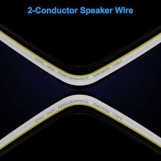 18AWG Speaker Wire 150 FT, 18 Gauge Audio Security Alarm Hookup Control Low Voltage Cable, Home Theater Wire, Automotive Wire, White Cord with Yellow Polarity Marker, CCA, 2 Conductors Electrical Wire