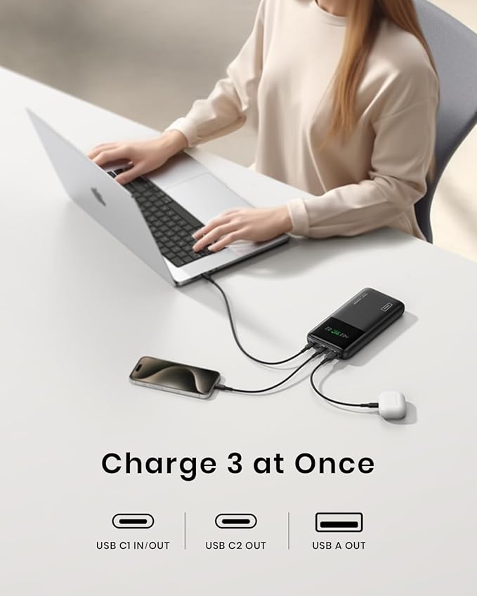 INIU 140W Power Bank, 27000mAh High Capacity Laptop Portable Charger, USB C Tablet Powerbank, Smart Digital Display Phone Charge for iPhone 17 16, Samsung, iPad, MacBook, Camping, Outdoor, Travel etc