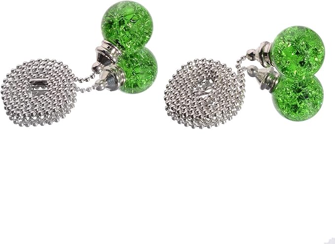 2PCS Green Pull Chain Crystal Glass Ice Cracked Ball Pull Chain for Ceiling Fan Light Decoration 50cm Extension Chain