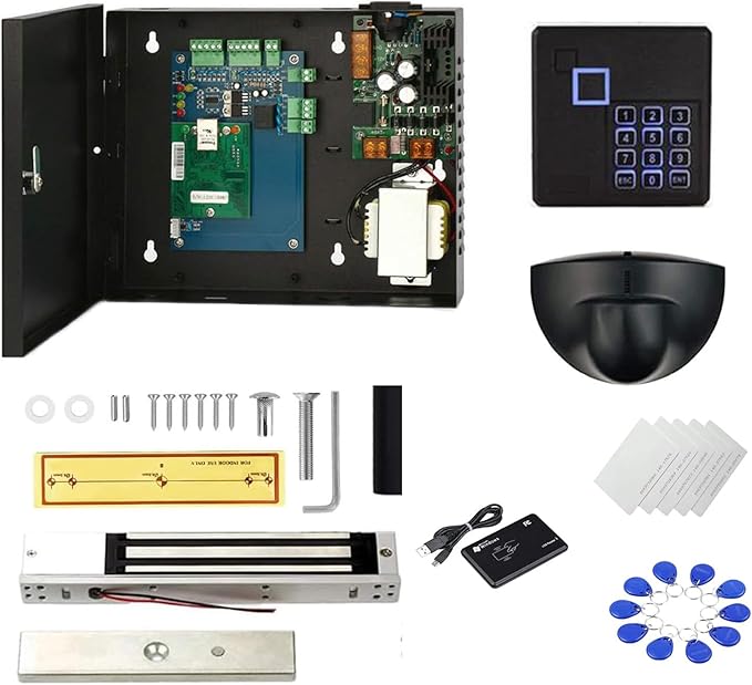 MENGQI-CONTROL TCP/IP Single Door Security Access Control System with 600lbs Electric Magnetic Lock Exit Motion Sensor 110V-240V Power Supply Box FRID Keypad Reader