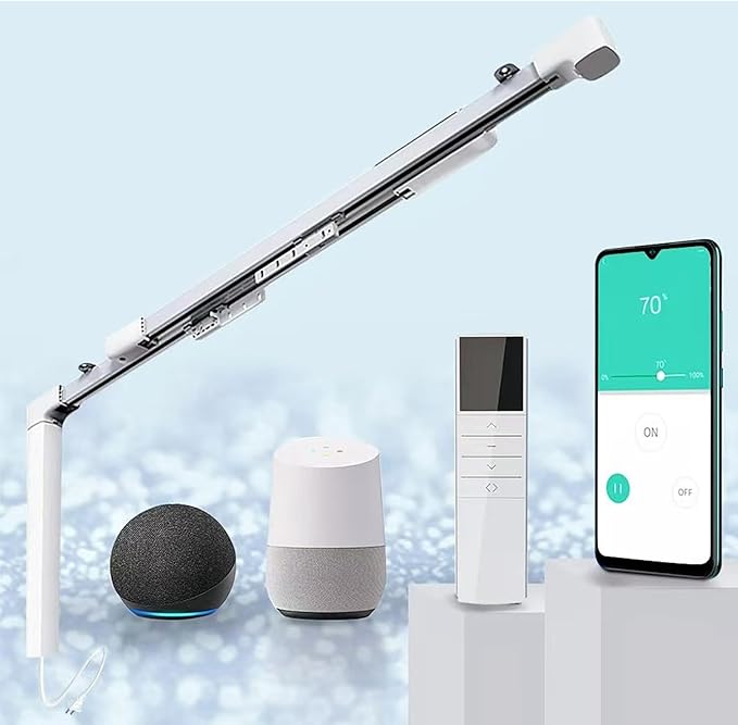 TIPIACE Hard-Wired Tuya Wifi Motorized Curtain Track to Remote Control Ceiling Mount Electric Retractable Curtain Rail Compatible with Alexa Google Home (L 36-59 inch)