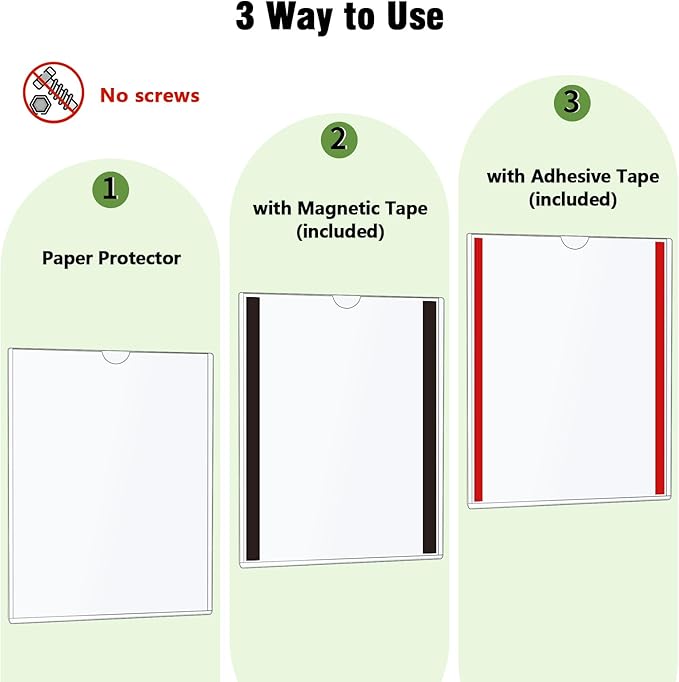 Mutualsign 5pcs Wall Sign Holder 8.5"x11" Magnetic Sign Holder, Rigid Print Protectors with Magnet Strips and Adhesive Strips, Wall Mount Plastic Paper Holder for Office Store Home Window Display (Clear)