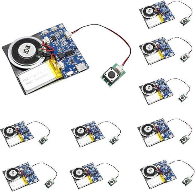XLW Sound Module, 16MB Push Button Activated Sound Module with Speaker,Type-C Cable Charging, 16Min Easy Sound Recording Chip for Personalized Greetings, DIY Projects, Holiday Crafts ect.(Blue-10Pack)