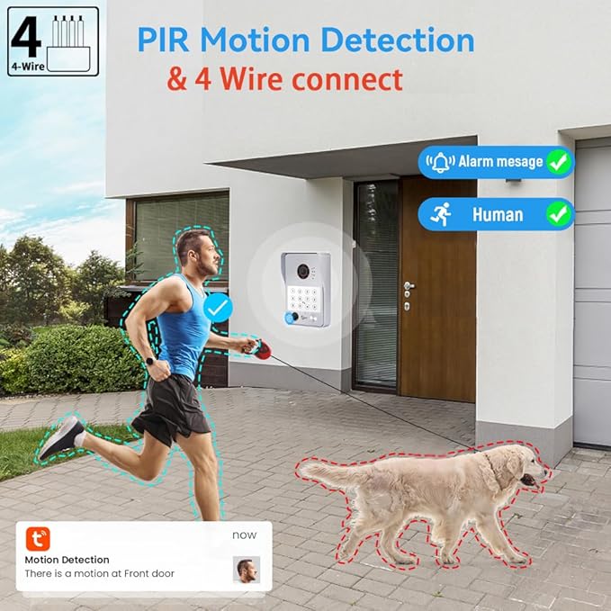 Wired Video Door Phone Apartment Intercom System,7 Inch Touch Monitor with 1080P HD Camera Doorbell,Supporting 5 in 1 Unlocking,Minitoring Motion Detecting for Home Villa,Tuya (1 doorbell + 4 monitor)