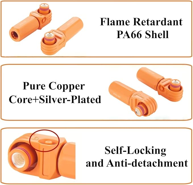 1 Set Battery Energy Storage Connector 200A 50mm² High Current HV Connectors Quick Plug Terminal Right Angle Plug and Socket IP67 Waterproof Power Adapter (Orange, 200A)