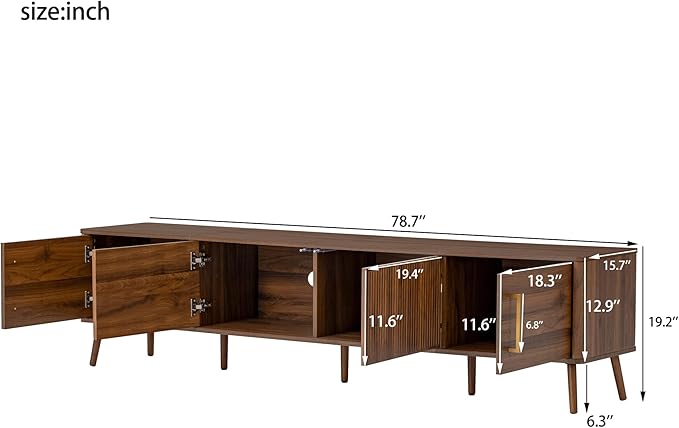 Merax Mid Century 78" TV Stand, Modern Fluted Entertainment Center for TVs up to 85", Media Console with 4 Storage Cabinets for Living Room, Office