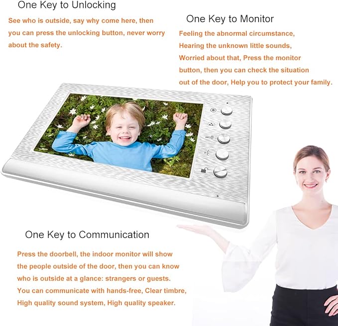 toncont 7 Inches Video Doorbell Intercom System, Video Door Phone System, Wired Video Doorphone Kits, Unlock, Dual-Way Intercom for Home Villa House Office Apartment (Silver)