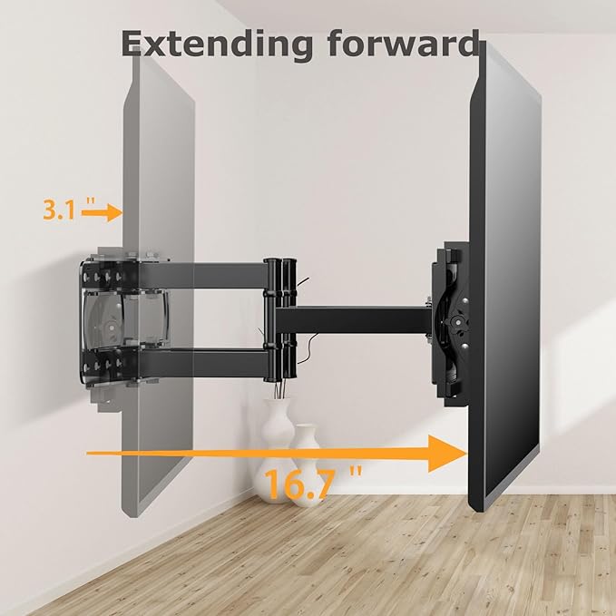 WNJQBY Full Motion TV Wall Mount for Most 26-65 Inch Flat/Curved 4K LED LCD TVs, Rotate Articulating Arms Swivel and Tilt Wall Mount TV Bracket Max VESA 400X400 mm,Fits 12″/16″ Wood Studs