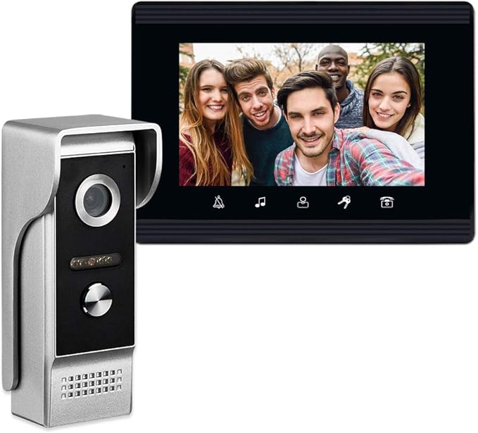 AMOCAM Video Intercom System, 7 Inches Monitor Wired Video Door Phone Doorbell Kits, Indoor Outdoor IR Camera Support Unlock, Monitoring, Dual-Way Intercom for Villa House Office Apartment