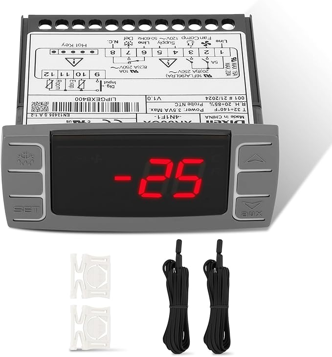 for Atosa W0302184 Temperature Controllers, Programmable Digital Thermostat with Sensor Probe Fit for 120V 50-60hz Commercial Refrigerators/Freezer (Includes Mounting Hardware)