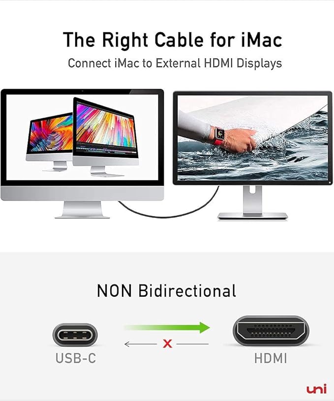 uni USB C to HDMI Cable 3ft 4K@60Hz, ONE-Way USB Type-C to HDMI Braided Cable (Thunderbolt 3/4 Compatible) with MacBook Pro/Air 2023, iPhone 15 Pro/Max, Samsung S24, Chromebook and More