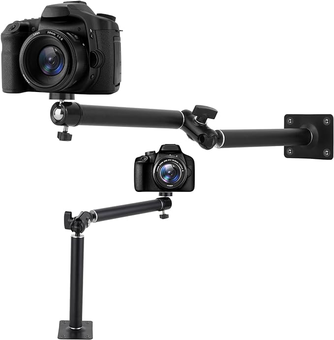Mippko Articulating Wall Mount Camera Arm with 1/4 inch-20 Threaded Compatible with Digital/Security/Webcam/CCTV POV Camcorder/Video Light/Small Cameras,Adjustable Aluminium Alloy Arm