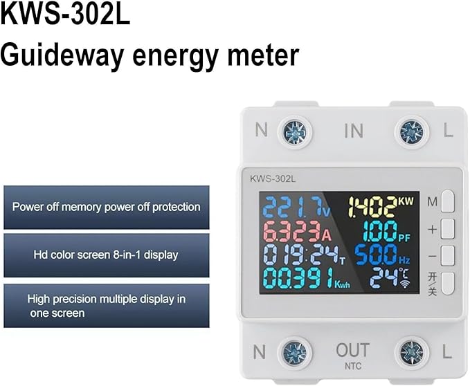 Noteflora LCD Digital Energy Meter With Voltage And Current Monitor, AC170-300V Power Voltmeter For Rail Mount, Compatible With KWS-302WF White(KWS-302L)