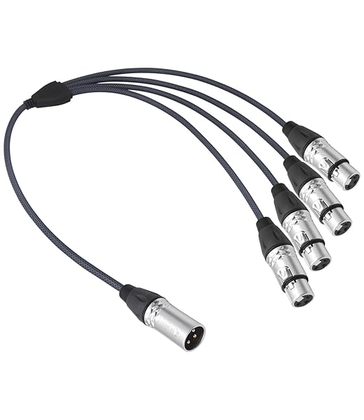 HUALEU 3Pin XLR 1 Male to 4 Female Splitter Cable 2Feet,4WAY XLR Four-Input and one-Output Parallel Connection Adapter,4 Microphone inputs Converted to 1 Output,4 in to 1 Out Aduio Splitter Cable