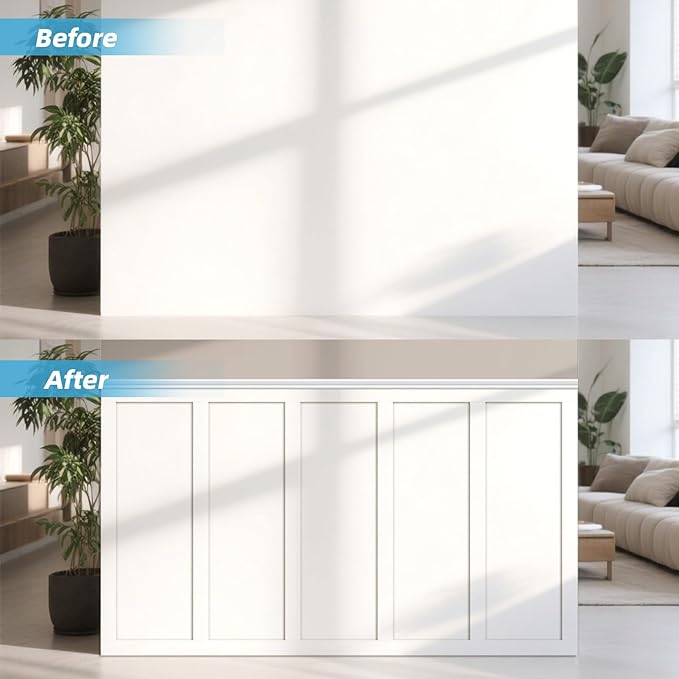 Art3d Premade Board and Batten Paintable Wainscoting Kit, MDF Accent Wall Panel for Kitchen Bedroom Living Room Home Decor Covers 189 x 54 in. Molding Trim Slat with Edge Strip