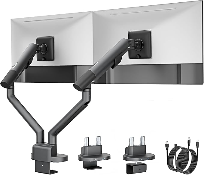 monTEK Dual Monitor Stand Mount with USB for Up to 35" Screens, Each Arm Holds Max 24.3lbs, Full Motion Adjustable Monitor Arm Desk Mount with C-Clamp/Grommet, VESA 75/100mm, Space Gray, MA1010UCDG-D