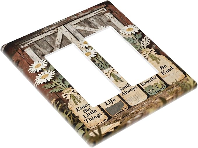 Bvtewkhz Rustic Daisy Barn Door Flowers 2 Gang Double Rocker Decorative Light Switch Covers Electrical Faceplate Switch Plates for Bathroom Kitchen Home