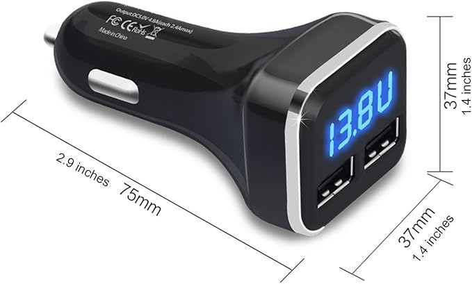 Jebsens 4.8A 24W Dual USB Car Charger Volt Meter Car Battery Monitor with LED Voltage & Amps Display, Cigarette Lighter Adapter, Compatible with iPhone 15 Pro Max Plus 14 Samsung Galaxy S24 iPad Pro