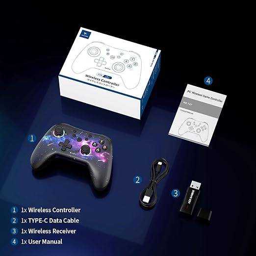 AceGamer Wireless Bluetooth Controller for PC/Steam/Switch with Linear Motors, Hall Joysticks and RGB Light- Upgraded PC Controller and Back Buttons Lock, Multi-Platform Support (Galaxy)