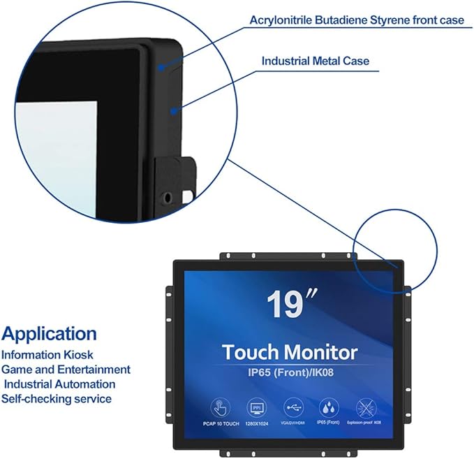 GreenTouch 19 inch Ultra Slim Touch Open Frame Monitor, HDMI/VGA/DVI Interface, 1280 x 1024 Resolution, Industrial Touch Display