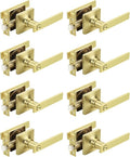 Mengico 8 Pack Gold Privacy Lever Door Handle Interior with Lock, Heavy Duty Square Door Lock for Bed/Bath, Keyless Door Locksets, Reversible for Left Right Handed Doors