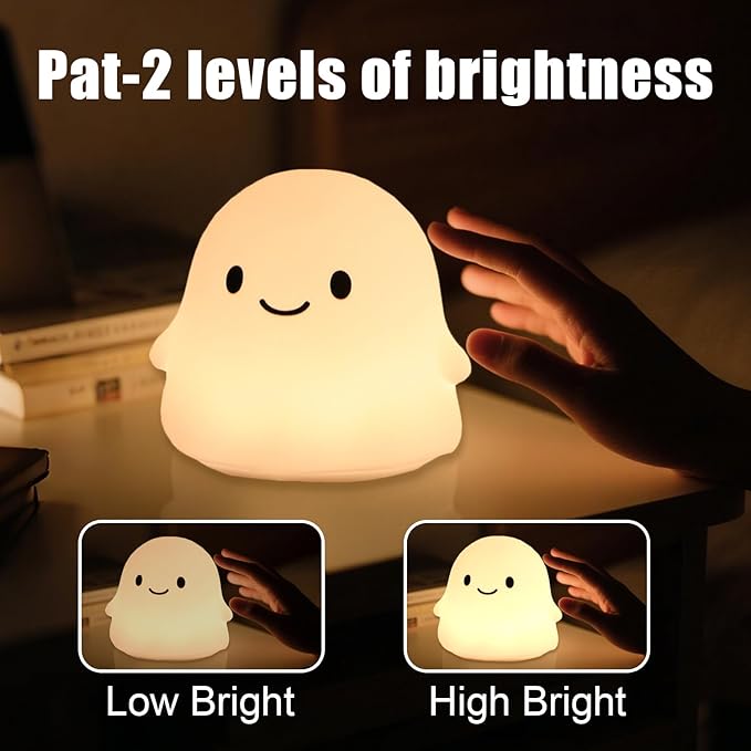 Rytinazzz Halloween Ghost Night Light, 50-Hour Battery & Pat Control, Cute Squishy Lamp for Kids Room Decor, USB Rechargeable with Timer, Cute Home Decor