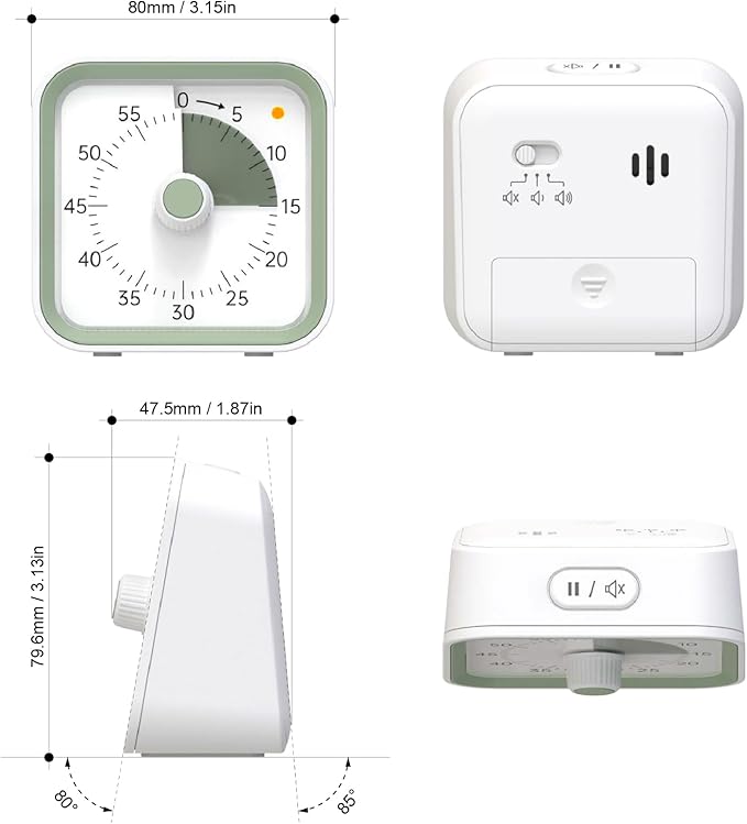 InfPokid Visual Timer for Kids with Pause Function, 60 Minute Countdown Timer for Kids Desk Study, Teaching, Kitchen Cooking, Office Meetings, Time Management for ADHD (White)