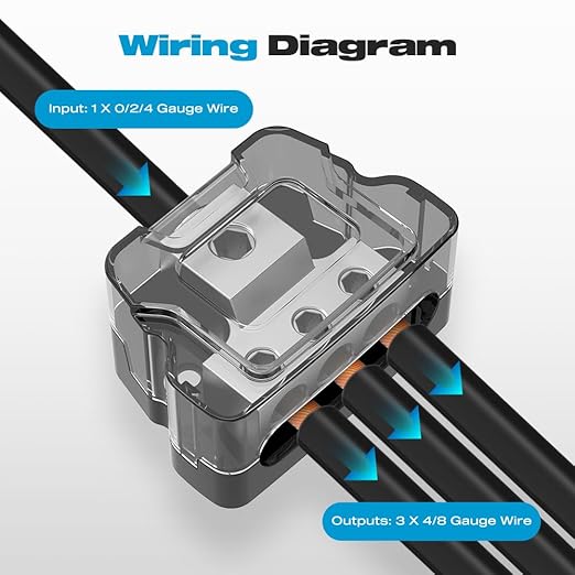 Distribution Block Car Audio, Malictele 3 Way Power Distribution Block 1 x 0/2/4 Gauge Input 3 x 4/8 Gauge Output Amp Power Distribution Block Car Audio Amplifier Splitter for Vehicles Boats 2 Pack