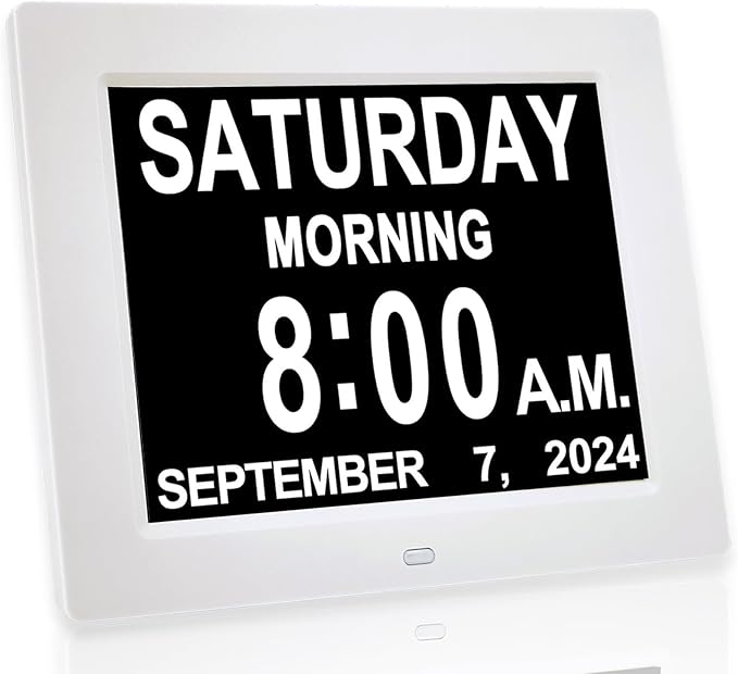 【New 2024】 Digital Calendar Alarm Day Clock - with 8" Large Screen Display, am pm, Multiple Alarms, for Impaired Vision People, The Aged Seniors, The Dementia, for Desk, Wall Mounted,