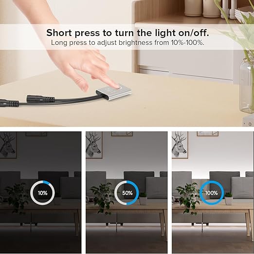 FCOB Mini Touch Dimmer Switch Brightness Adjustment Monochrome On/Off Touch Dimming Switch Controller for LED Cabinet Light COB LED Strip Bar 12/24VDC Max3A Silver (No Power or LED Strip)