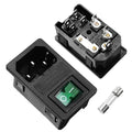 Ganasome 2 Sets IEC320 C14 Inlet Module Power Socket - AC 250V 10A, 4 Terminals, DPST Rocker Switch with Fuse Holder & Green Light, Panel Mount for Lab, Fitness & Industrial Equipment