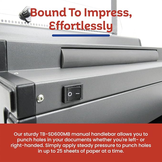 TruBind Heavy Duty Manual Coil Binding Machine with Electric Inserter | 25 Sheet Punch Capacity | Bind up to 440 Sheets | 46 Fully Disengageable Dies | 4:1 Pitch | 1-Year Warranty