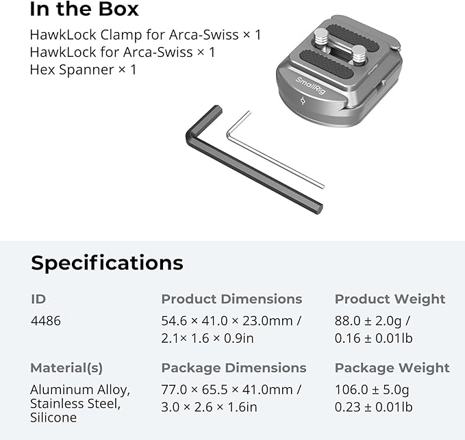 SmallRig HawkLock H38 Quick Release Mount Plate for Arca-Swiss, QR-Slide Camera Mount Plate for Arca with Two 1/4"-20 Screw, Silicone Pad and 1/4"-20 Threaded Hole for Manfrotto Plate or Tripod - 4486