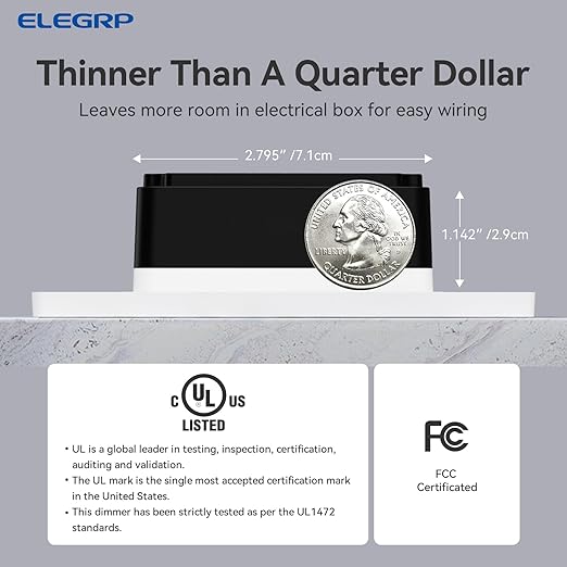 ELEGRP Dimmer Switch, Digital Dimmer Light Switch for LED Lights 150W, INC/HAL 450W, Single Pole LED Dimmer Switch, Needs Neutral Wire, Wall Plate Included, UL Listed, 2 Pack, Matte White