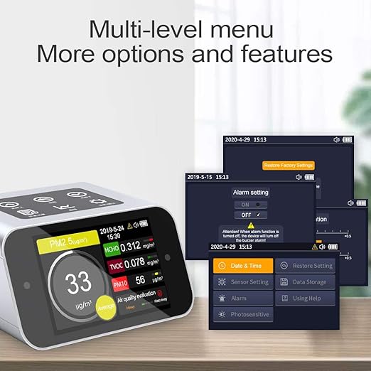 BRWISSEN A16 Air Quality Monitor Indoor PM1.0 PM2.5 PM10 Dust Meter TVOC HCHO Pollution Tester 6 Sizes Particle Counter AQI Formaldehyde VOC Detector Home with Data Logger