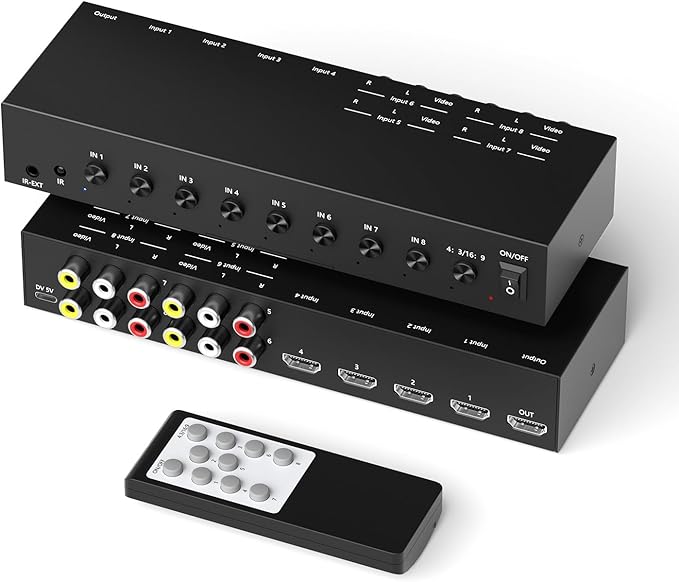 Azduou 4 AV Inputs + 4 HDMI 2.0 Inputs to HDMI Converter (8 in 1) with Upgrade New Version