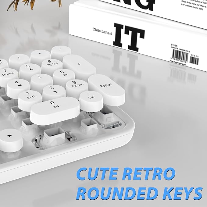 Wireless Keyboard Mouse Combo, 104 Keys Cute White Keyboard with Number Pad & Mouse for Windows, Computer, PC, Notebook, Laptop (White)