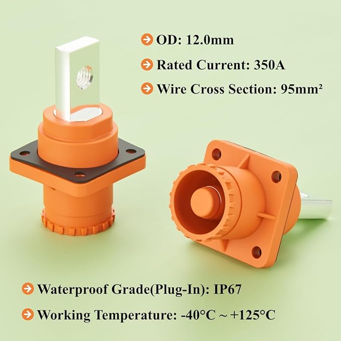 1 Set Battery Energy Storage Connector 350A 95mm² High Current HV Connectors Quick Plug Terminal Right Angle Plug and Socket IP67 Waterproof Power Adapter (Orange, 350A)