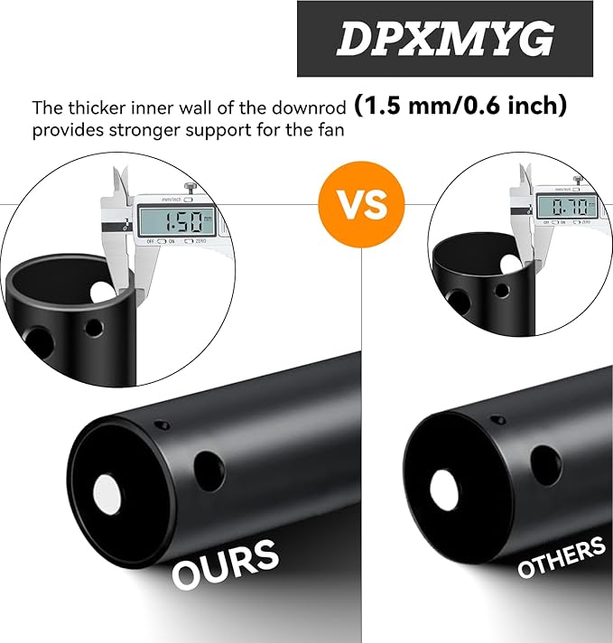 DPXMYG 60 inch Ceiling Fan Downrod with Extension Cord, 5 FT Black Downrod for Ceiling Fan, 1 inch Outside Diameter, Ceiling Fan Boom Suitable for a Wide Range of Fans (Black, Not Threaded)