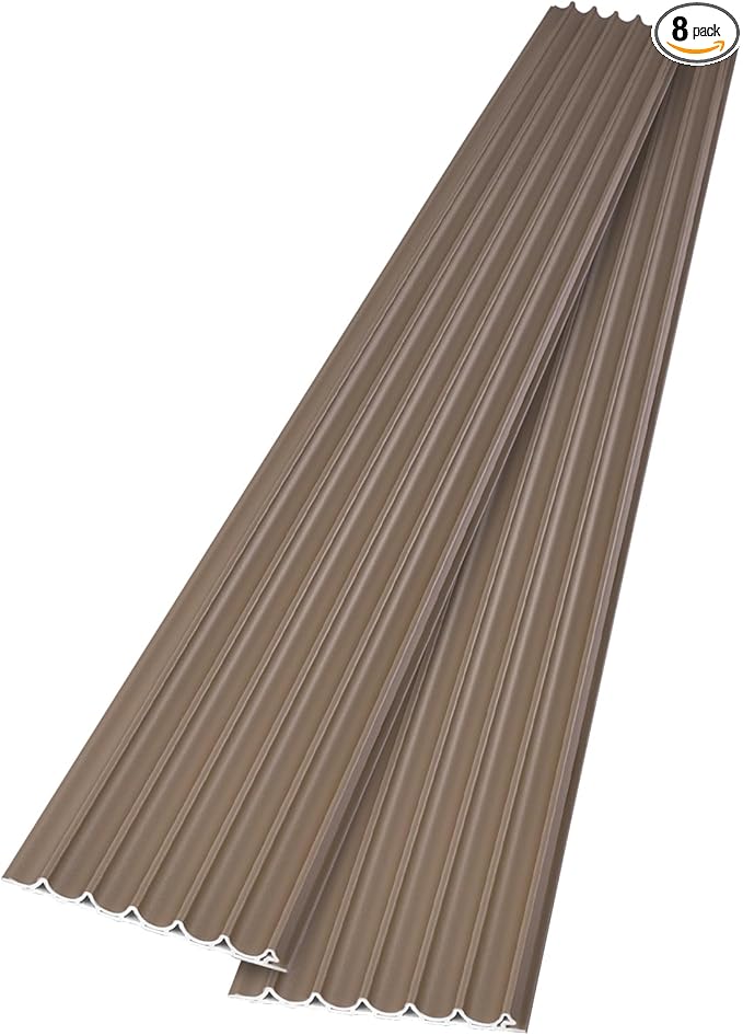Art3dwallpanels Slat Wall Paneling, 104'' x 6.3'' Glossy Metal Finish WPC Soundproof 3D Wall Panels for Interior Wall Decor, 8 Pack Wavy Grain Panel Wall Slats, Brushed Brown