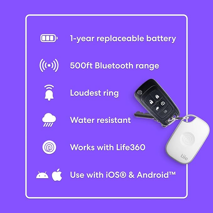 Tile by Life360 Pro - Powerful Bluetooth Tracker, Key Finder and Item Locator for Keys Bags, and More. Both iOS and Android Compatible. Phone Finder. 4-Pack (Black/White)