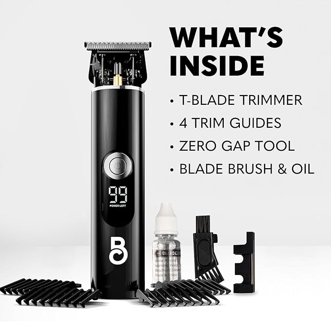 The Beard Club Professional T-Blade Beard Trimmer for Men LT - Barber Electric Shaver, Mustache & Hair Clippers for Men Zero Gapped Cordless Buzzer Hair Trimmer & T Liner - Edger Line Up Grooming Kit